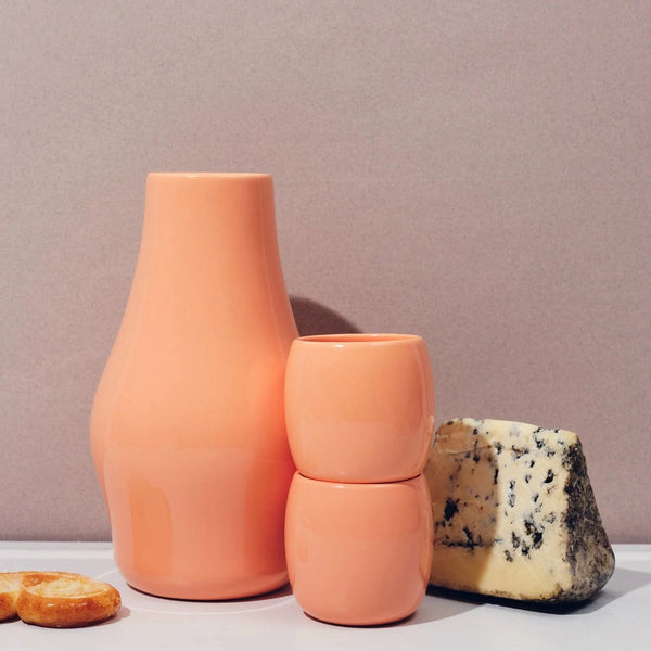 Sculptural Ceramic Carafe with Wood Lid