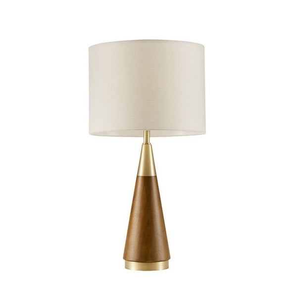 Cone Base Brass and Wood Table Lamp