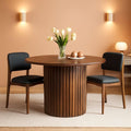 Round Walnut Dining Table 47 Inch With Wood Strip Base