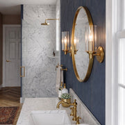 Clear Ribbed Glass Wall Sconce, Satin Brass