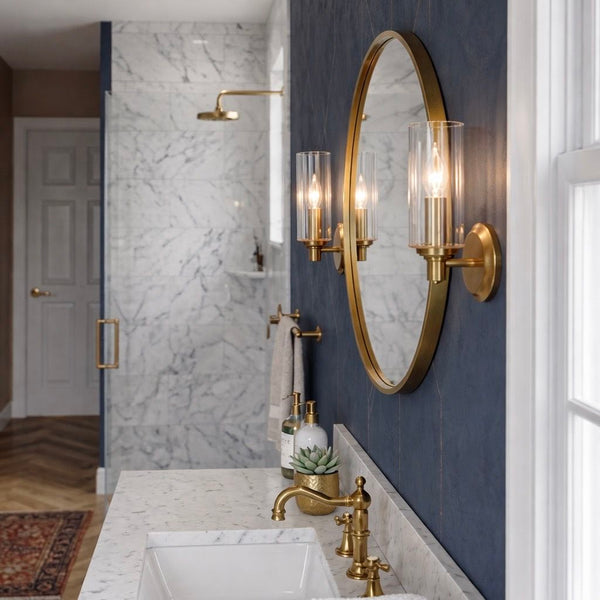 Clear Ribbed Glass Wall Sconce, Satin Brass