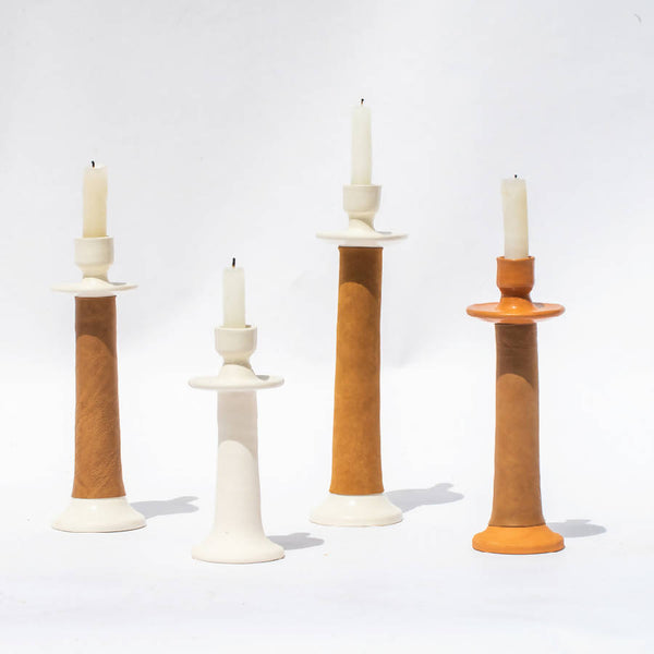 Recycled Leather Ceramic Candlestick