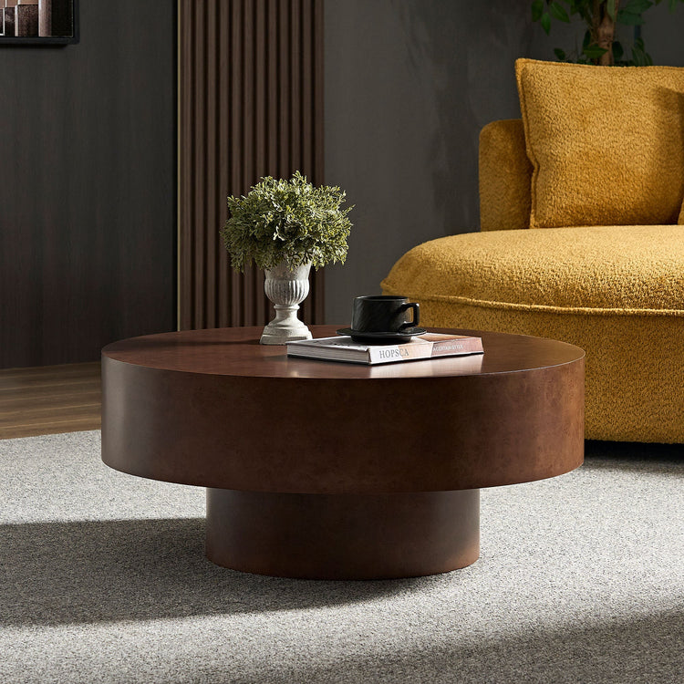Burl Wood-Print Round Pedestal Coffee Table