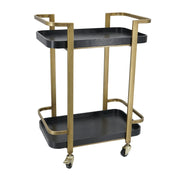 Antique Brass Metal Bar Cart with Ash Wood Trays