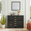 Fluted Black Wood-Grain Liquor Cabinet