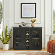 Fluted Black Wood-Grain Liquor Cabinet