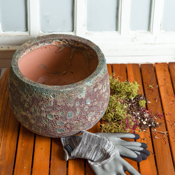 Lava-Glaze Ceramic Round Planter