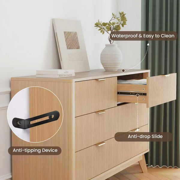 Fluted Oak-Finish Six-Drawer Dresser – chest (view 3) | Roost & Roam