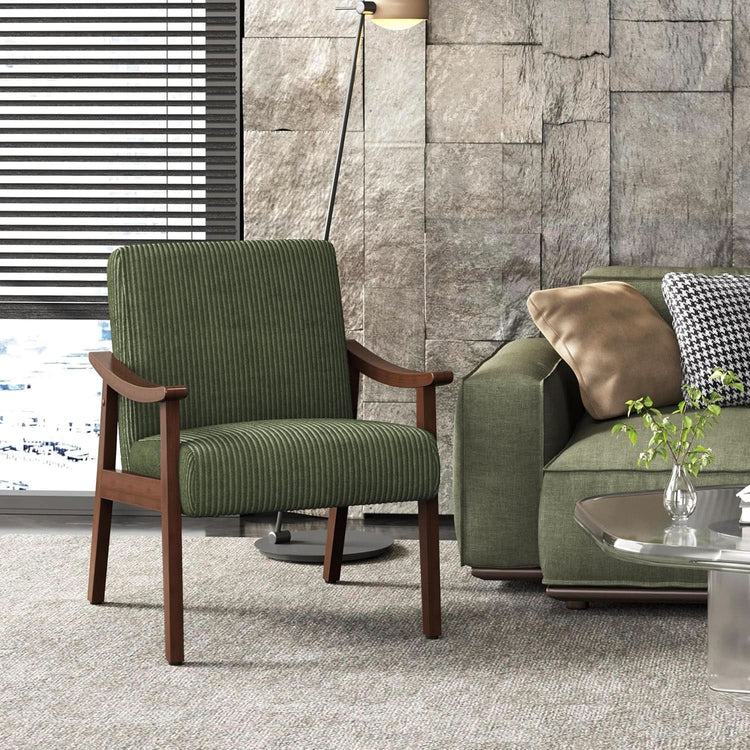 Corduroy Mid-Century Wood Accent Chair