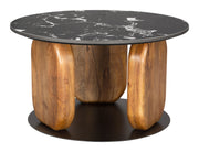 Black Marble Round Coffee Table, Mango Wood Base