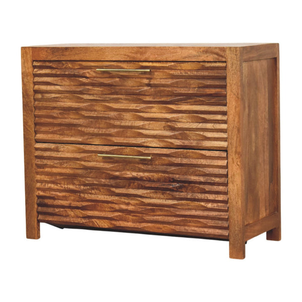 Wave-Carved Mango Wood Shoe Cabinet