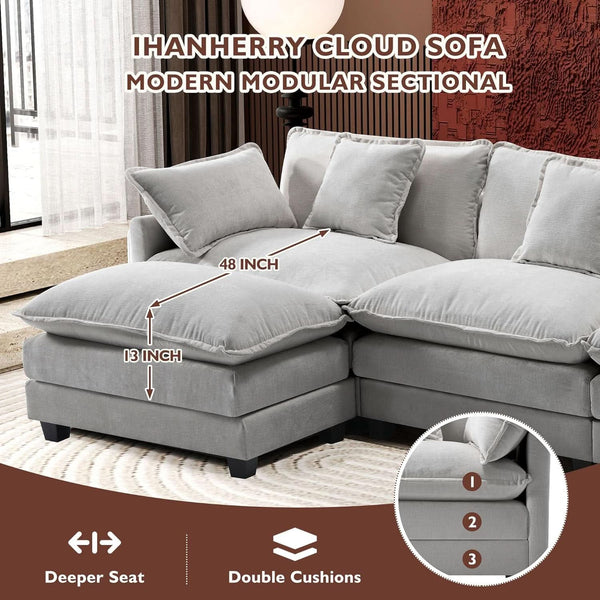 Grey Chenille L-Shaped Sectional Sofa