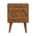 Cube-Carved Mango Wood Nightstand
