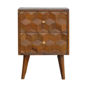 Cube-Carved Mango Wood Nightstand