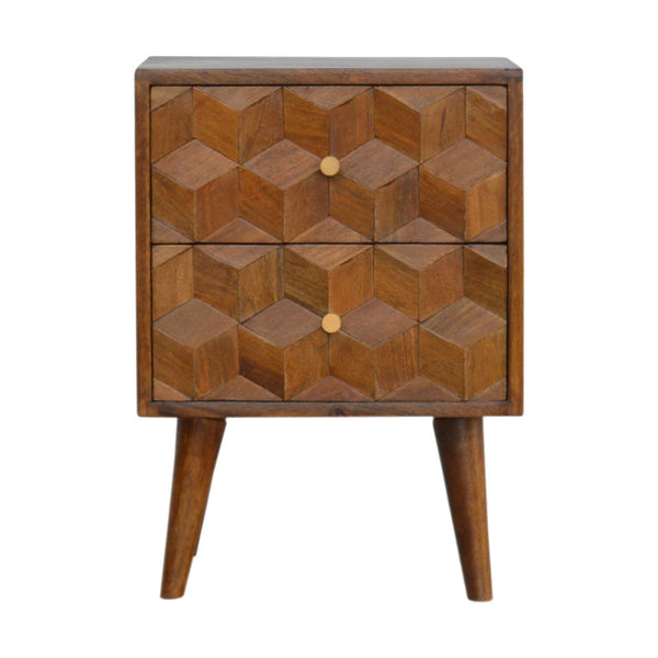 Cube-Carved Mango Wood Nightstand