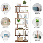 S-Curve Wood-Grain Bookcase Six Tier – book case (view 7) | Roost & Roam