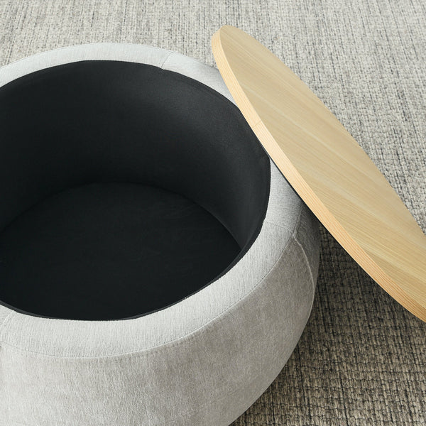 Upholstered Round Storage Ottoman Table — alternate view or variant option