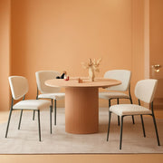 47 Inch Round Dining Table Set Beige Oak Boucle Padded Seating