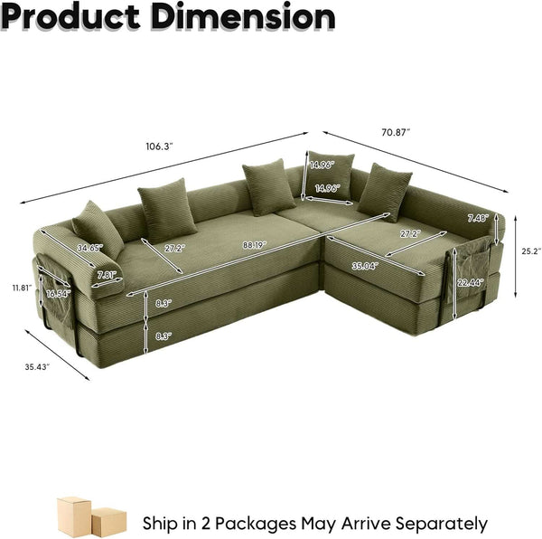 Corduroy Modular Sleeper Sectional Sofa