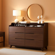Brown Wood 6-Drawer Dresser with Charging Station