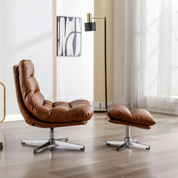 Tufted Faux Leather Swivel Chair Set – chair (view 3) | Roost & Roam