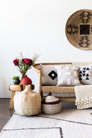 Punch-Needle Cotton Block Throw Pillow