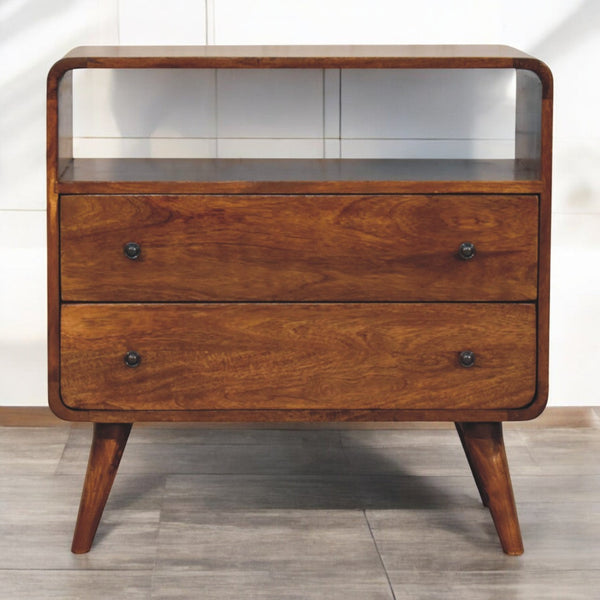 Curved Mango Wood Two-Drawer Nightstand