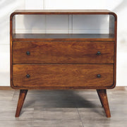 Curved Mango Wood Two-Drawer Nightstand