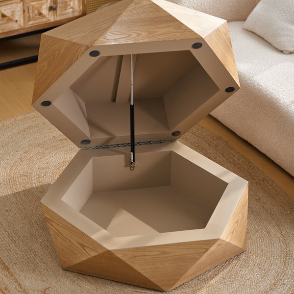 Geometric Hexagon Flip-Top Storage Coffee Table