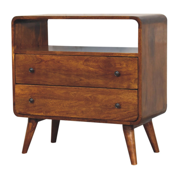 Curved Mango Wood Two-Drawer Nightstand