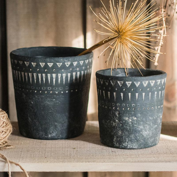 Hand-Etched Cement Planter