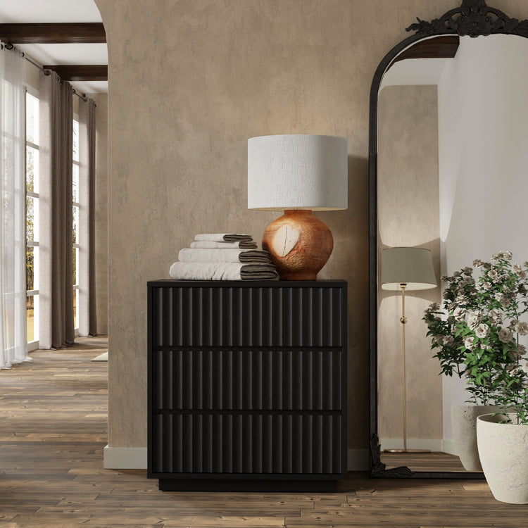 Reeded Matte Black 3-Drawer Chest