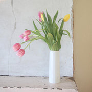 Satin Glaze Porcelain Cylinder Vase — close-up of label and production detail