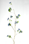 Dusty Blue Faux Berry Stem — Wired faux berry stem in dusty blue with bark finish and fabric leaves