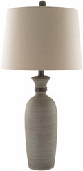 Striped Resin Table Lamp styled with ceramics and a linen runner