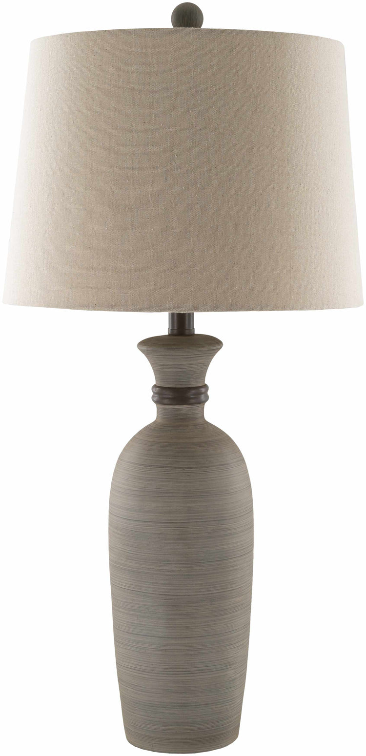 Striped Resin Table Lamp styled with ceramics and a linen runner