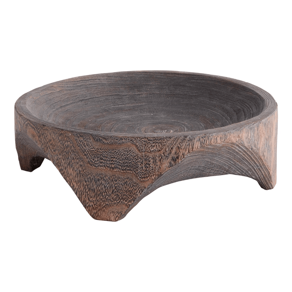 Close-up of concrete texture and surface finish detail — Smoke-Finished Carved Hardwood Bowl