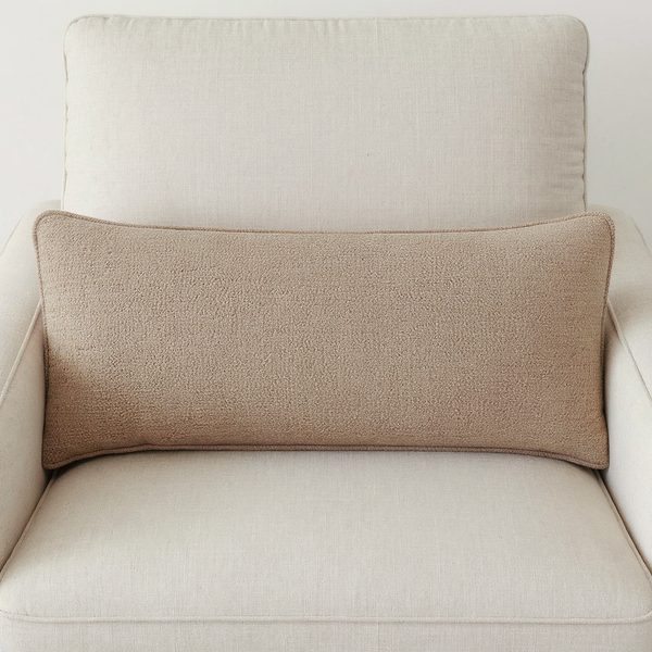 Bouclé-Texture Lumbar Pillow styled on coordinated seating