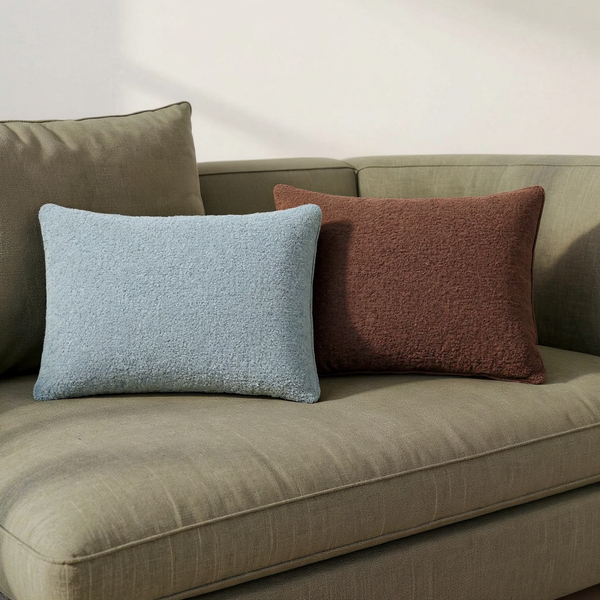 Boucle-Texture Mini Accent Pillow color options styled together on coordinated seating