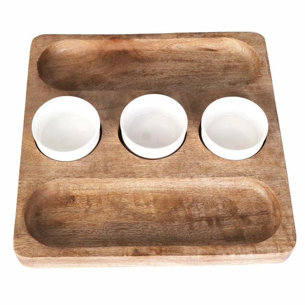 Acacia Wood Ceramic Dip Serving Platter