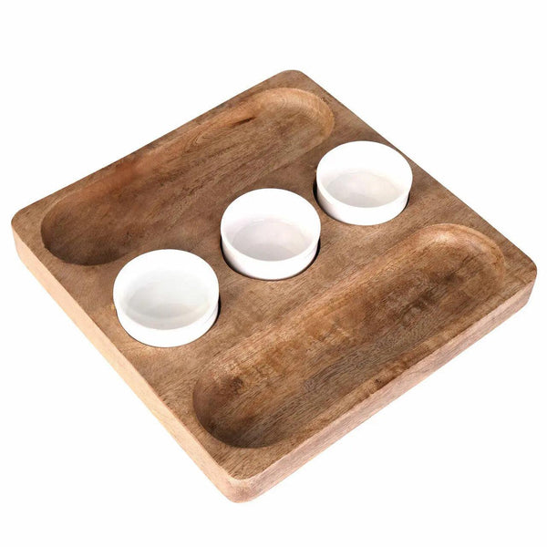 Acacia Wood Ceramic Dip Serving Platter