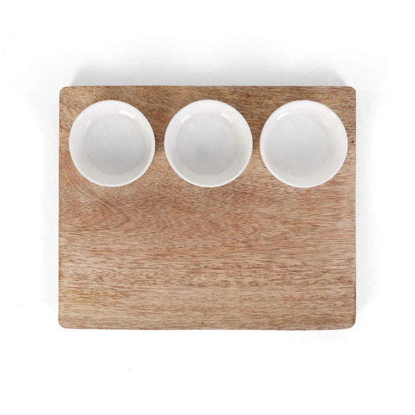 Mango Wood Cheese Board with Ceramic Bowls