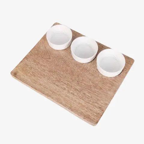 Mango Wood Cheese Board with Ceramic Bowls
