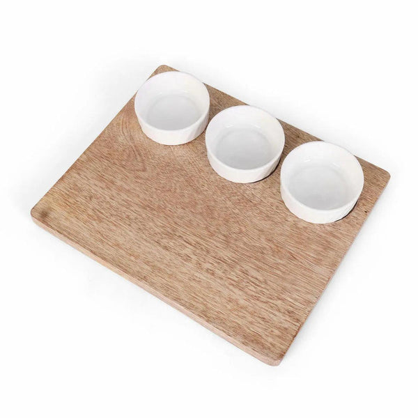 Mango Wood Cheese Board with Ceramic Bowls