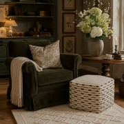 Square Handwoven Loop Jute Ottoman Pouf