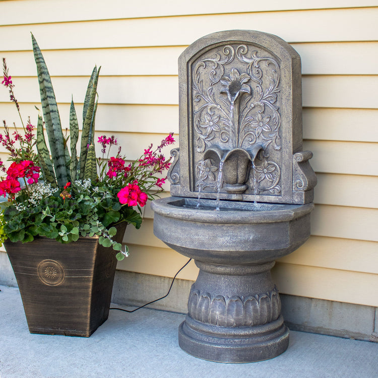 Floral Relief Polyresin Outdoor Wall Fountain