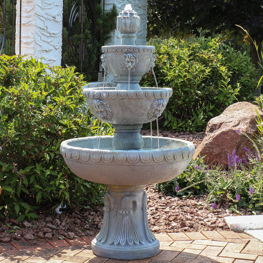 Lion Head Three-Tier Outdoor Fountain