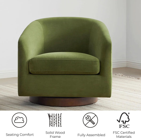 Forest Green Velvet Swivel Barrel Armchair