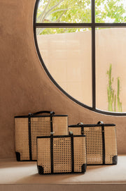 Leather and Rattan Cane Tote Bag