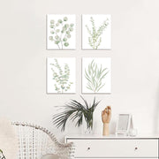 Watercolor Eucalyptus Canvas Print Set — Set of four eucalyptus watercolor canvas prints, pine-framed and ready to hang